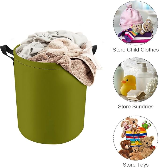 Large Laundry Hamper Bag, Olive Green Color Collapsible Laundry Basket with Drawstring Dirty Clothes Organizer Washing Bin for Family Essentials Storage
