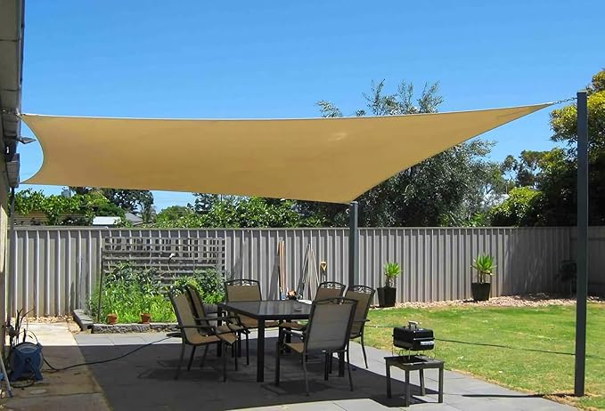 Sun Shade Sail Canopy, Patio Shade Cloth Outdoor Cover - Sunshade Fabric Awning Shelter for Pergola Backyard Garden Carport (Sand, 20' x 24' Rectangle)