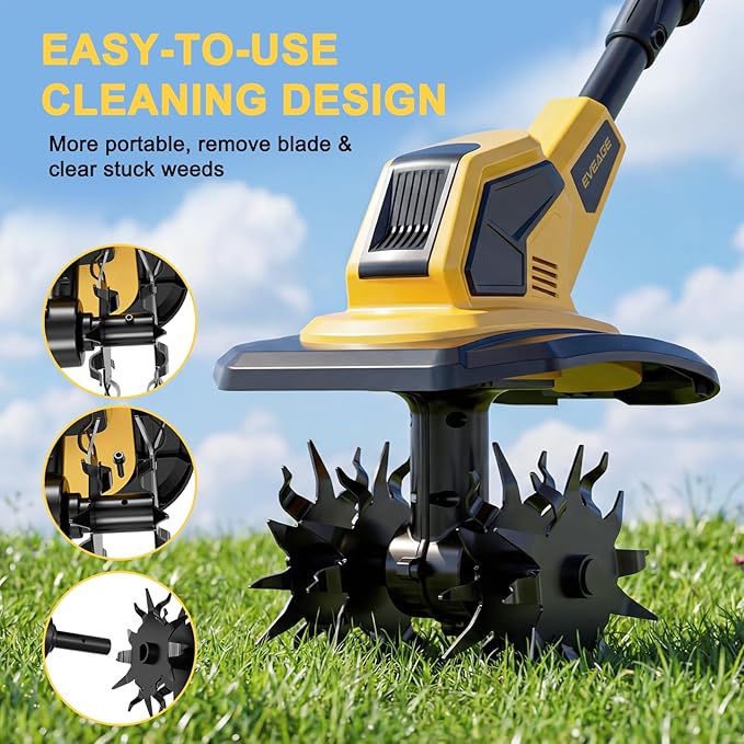 21V Cordless Tiller Cultivator, 2x4.0Ah Battery Powered Electric Garden Tiller, 360RPM Rototiller with 48 Steel Tines, 9.7" Width & 7" Depth, Lightweight Soil Tiller for Gardening