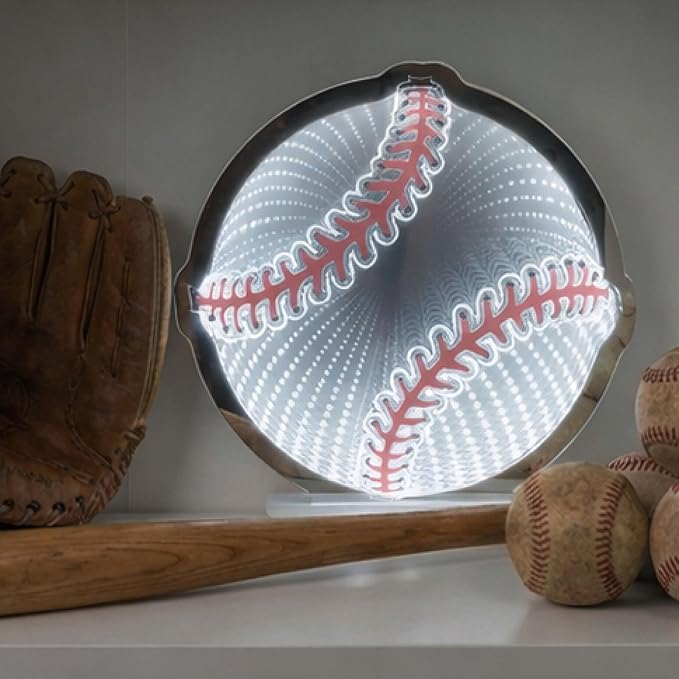 3D Baseball Infinity Mirror Light, 3D LED Infinity Mirror Night Light with Endless Stadium Tunnel Effect, USB Powered 3D LED Lights for Man Cave & Game Room Decor, Gift for Boys Men, 9.1"