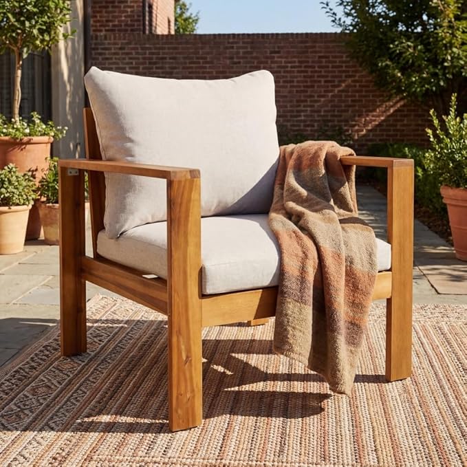 Outdoor Patio Single Chair with Cushions for Backyard Relaxation and Garden Seating