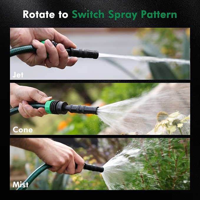 RESTMO 100% Solid Brass Adjustable Twist Hose Nozzle with Anti-Rust Coating, Heavy Duty High Pressure Water Hose Nozzle with 3 Spray Patterns for Garden Watering, Car Washing, Patio & Floor Cleaning