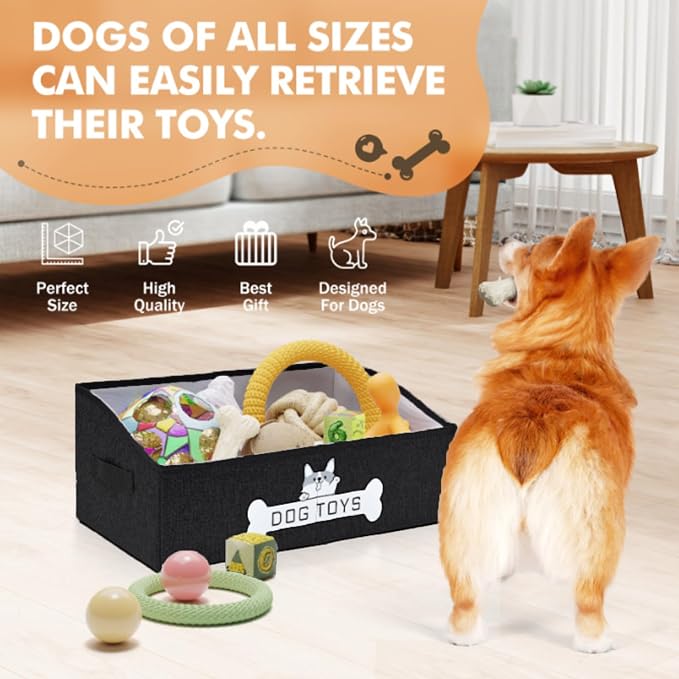 Dog Toy Basket, Specially Designed for Dog Toy Storage, Collapsible Dog Toy Box with Handle，Perfect for Storing Pet Toys and Accessories - Black