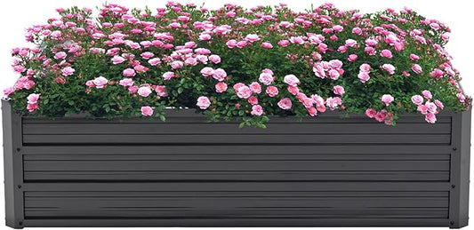 Thanaddo Galvanized Raised Garden Bed 4x3x1ft Outdoor Planter Box Galvanized Steel Garden Bed Kit for Vegetables, Flowers, Herbs and Succulents Black