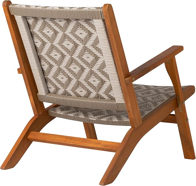 Balkene Home 64158 Vega Natural Stain Outdoor Chair All Weather Wicker Outdoor Chair Acacia Wood Construction Mid Century Design Comfortable Reclining Armchair - Diamond Weave Wicker