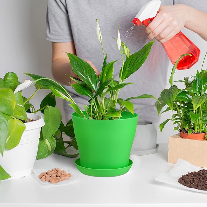 Hahood 20 Pack Plastic Planters 5.5 Inch Plant Flower Pot with Trays, Seedlings Nursery Pots Planter Flower Container Seed Pots for Seedling, Transplanting, Cutting, Assorted 10 Colors