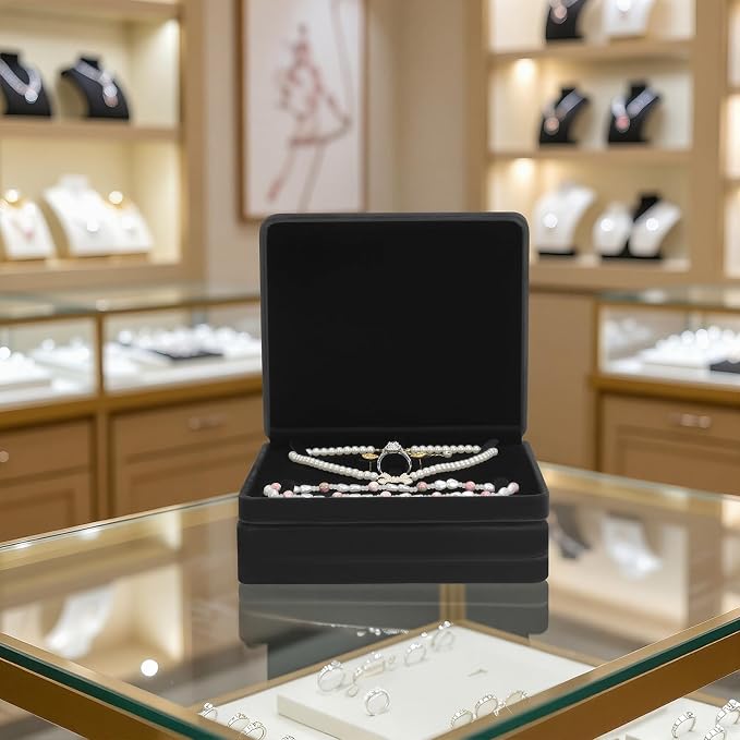 KUKUVR 2 Pcs Jewelry Set Gift Box, Large Velvet Jewelry Display Storage Box for Necklaces Bracelets Pearl Earring Rings, Necklace Keepsake Boxes for Women (Black)