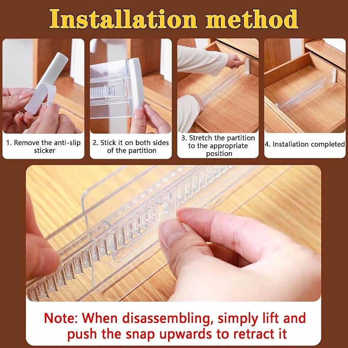 8 Pcs Drawer Dividers for Clothes,3.15" High 11.34"-19.69" clear