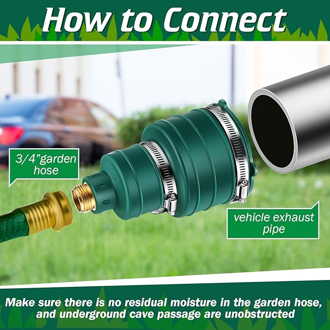 Qualirey 1 Pack Pest Control Exhaust Pipe Attachment Transport Exhaust from Car to Underground for Killing Outdoor Rodents Such as Moles, Gophers (FIT FOR PIPE IN 2"-2.4"/3"-3.5" DIAMETER) (Green)