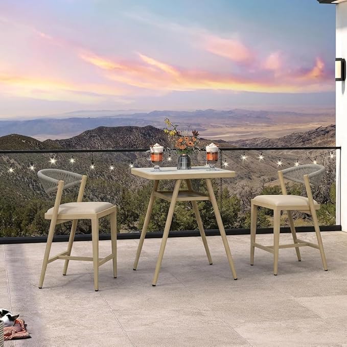 PURPLE LEAF Bar Height Table Coffee Table with Shelve for Balcony Outdoor Garden Kitchen Poolside Natural Wood Grain