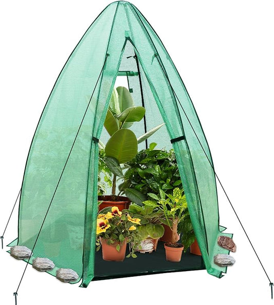 EAGLE PEAK Portable Mini Dome Greenhouse with Zippered Door and Mesh Window, Outdoor Mini Hexagon Greenhouse Kit for Indoor Outdoor Gardening 6' x 5'3'', Green PE Cover