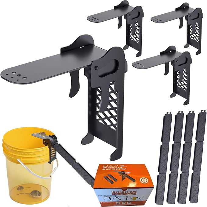 Walk The Plank Mouse Traps for 5 Gallon Bucket, Auto Reset 4 Pack | Continuous multi-catch system with instant auto-reset plank, high sensitivity trigger, fits standard 5-gallon