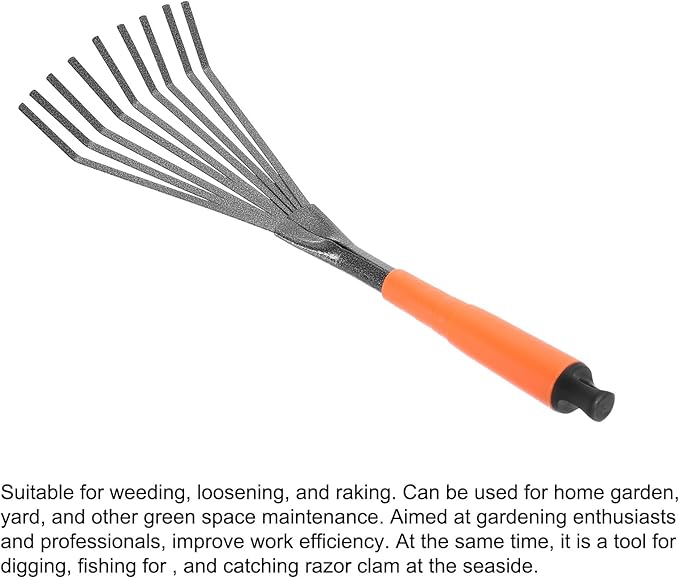 HARFINGTON 2pcs Gardening Leaf Rake 15.63" 9 Root Small Soil Tiller Grass Rake with Ergonomic Handle for Sweep Leaves Gardening Cultivating Garden Yard Flower Beds