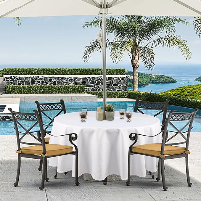 Outdoor Tablecloth Wrinkle-Free Stain Resistant Waterproof Polyester Fabric Table Cover with Zipper Umbrella Hole for Picnic/Party/Dinner/Patio Garden(70inch Round,Zippered,White)