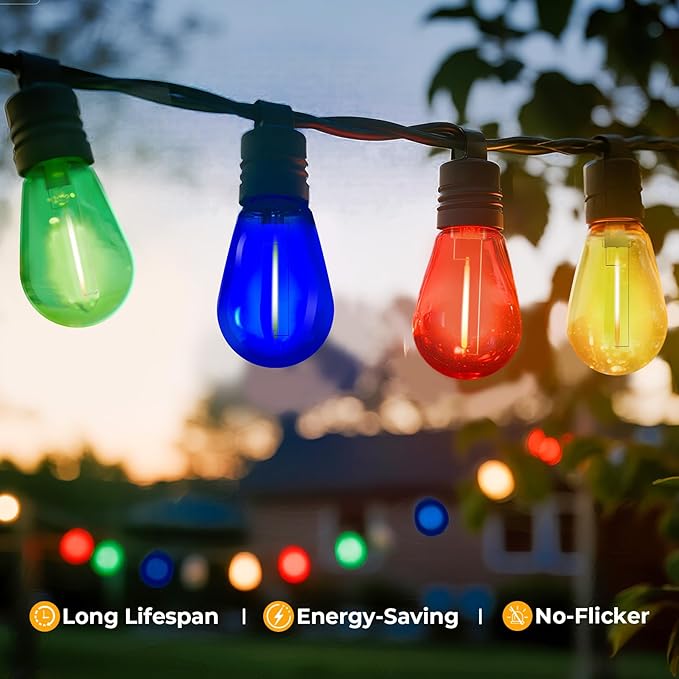 GvvooHome 36 Pack LED S14 Colored Light Bulbs for Outdoor String Lights, Shatterproof 1W Replacement Bulbs for Party Lights, 2200K Warm White, Dimmable, E26 Base, Multi-Color: Red/Green/Blue/Orange