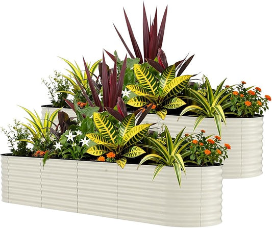 2 Pcs Raised Garden Beds Outdoor 8x2x2 ft - Galvanized Steel Planter Box for Vegetables, Flowers, Rust-Resistant Garden Box, Easy Assembly Raised Beds, Durable Planters for Outdoor Plants, Beige
