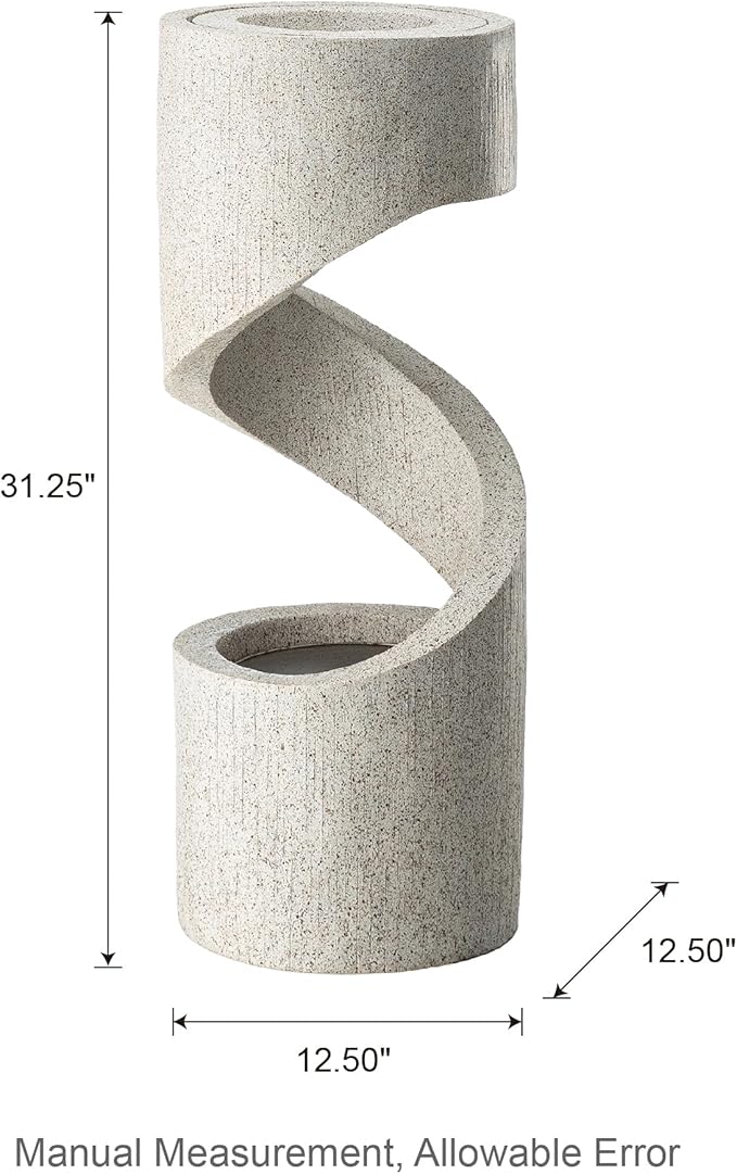Glitzhome Outdoor Water Fountain, 31.25" H Modern Faux Terrazzo Spiral Shaped Outdoor Fountain with Pump and LED Lights,Polyresin Waterfall Fountain Water Feature for Garden, Patio, Porch Decor