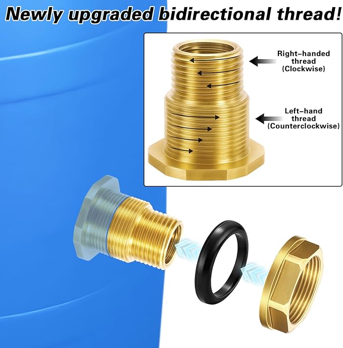 Wantmatch Brass Bulkhead Fitting with Plug Double-Threaded 1/2 NPT to 3/4 GHT Tank Adapter for Water Tanks, Rain Barrels, Garden Hoses Corrosion Resistant, Easy to Install