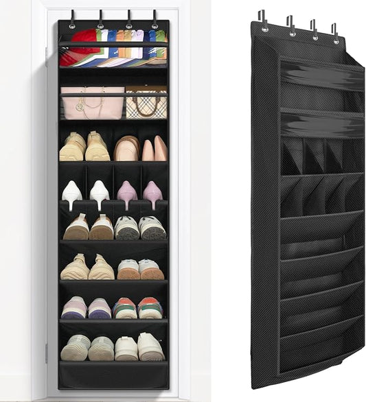 1 Pack 8 Shelves Over The Door Shoe Organizer, 68" Exlarge Deep Pockets | Hanging Shoe Organizer, Shoe Rack for Closet, Shoe Holder for Boots, Sneakers, Heels, Over Door Organizer in Home, RV, Black