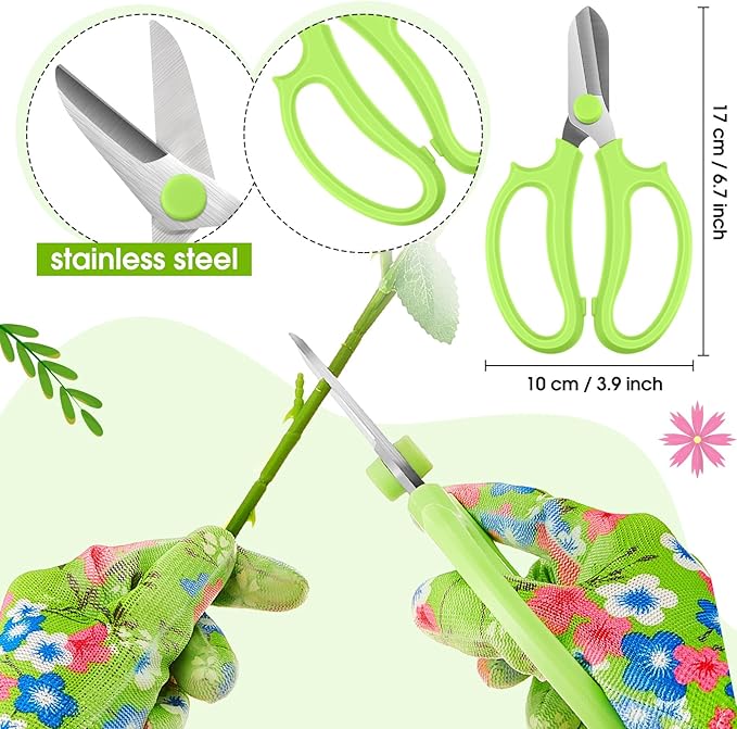 14 Pcs Valentine Rose Stripper Thorn Remover Tool Garden Pruning Shears Scissors Kit Leaf Stripping Tool Floral Gloves and Floral Tape Flower Stripper Kit Gift for Wedding Outdoor Gardening(Green)