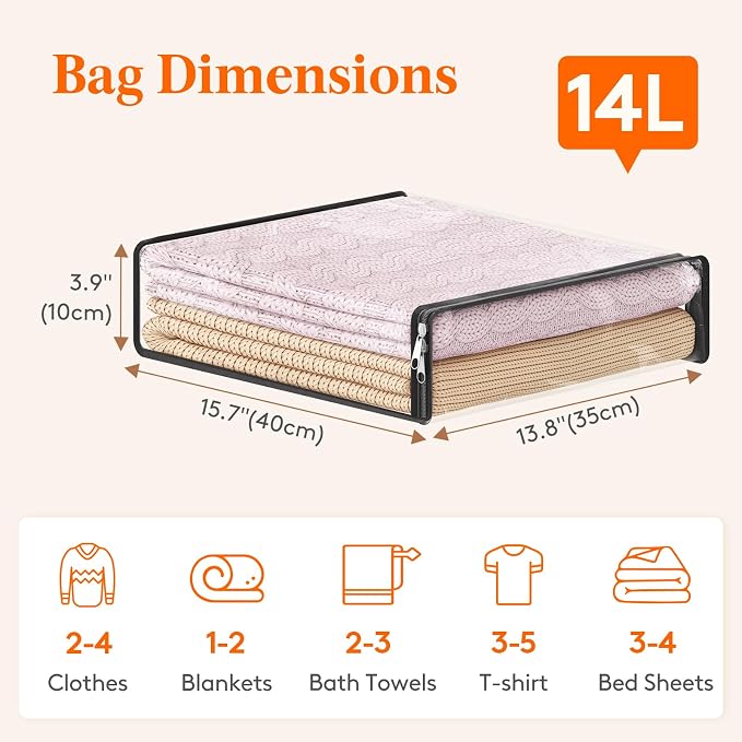 Lifewit 14L Clear Sheet Storage Bags with Zipper 3 Pack, Plastic Sweater Storage Bins for Clothing, Vinyl Foldable Clothes Containers Organizers for Closet, Blankets, Bedding 15.7 x 13.8 x 3.9 Inch
