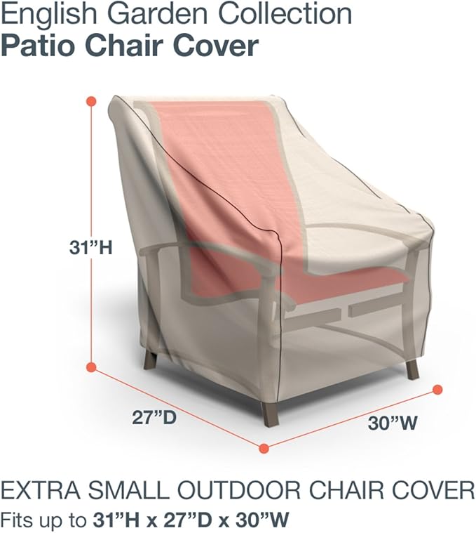 Budge P1A02PM1 English Garden Patio Chair Cover Heavy Duty and Waterproof, Extra Small, Tan Tweed