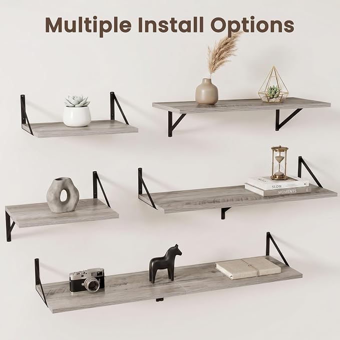 Dreamland Wall Mounted Floating Shelves Set of 2, 36x12, Grey