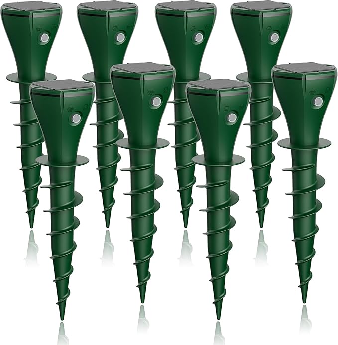 4 Pack Mole Repellent Solar Powered - Ultrasonic Gopher Deterrent Stake for Outdoor Lawns with Electic Vibration, Repels Snake Vole Groundhog Armadillo from Yard and Garden