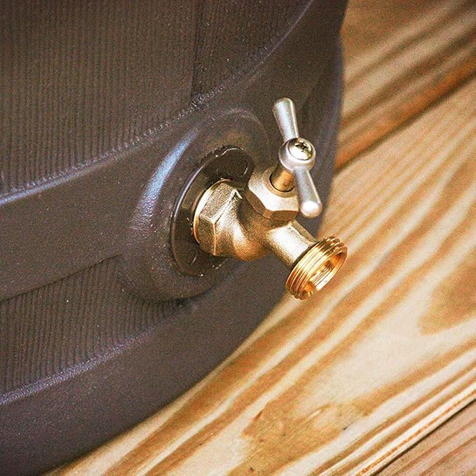 Good Ideas Rain Wizard 50 Gallon Plastic Outdoor Home Rain Barrel Water Storage Collector with Brass Spigot and Flat Back Design, Oak (3 Pack)