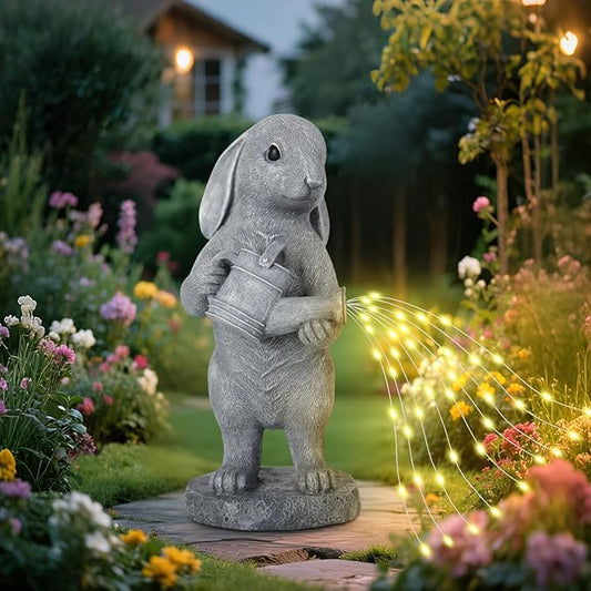 Garden Statues Dog Statue with Solar LED Light, Ideal Gifts for Friends or Family's Birthday, Outdoor Decorations for Yard, Bunny Gift for Easter
