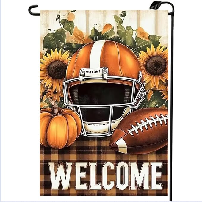 Fall Football Garden Flags for Outside 12x18 Double Sided, Small Burlap Seasonal Rustic Autumn Welcome Garden Flag Fall Decorations for Home Porch, Decorative Outdoor Yard Lawn Flags