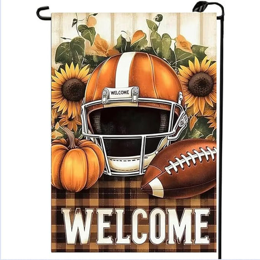 Fall Football Garden Flags for Outside 12x18 Double Sided, Small Burlap Seasonal Rustic Autumn Welcome Garden Flag Fall Decorations for Home Porch, Decorative Outdoor Yard Lawn Flags