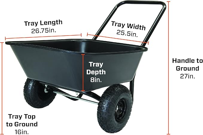 Garden Star 70019 Garden Barrow Dual-Wheel Residential Wheelbarrow Garden Cart