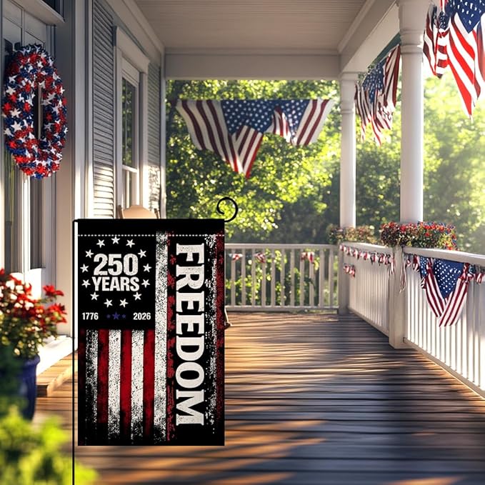 BLKWHT 250 Years America Garden Flag 12x18 Vertical Double Sided USA 250th Anniversary Freedom Banner 4th of July Patriotic Outside Decorations Burlap Yard Flag BW867