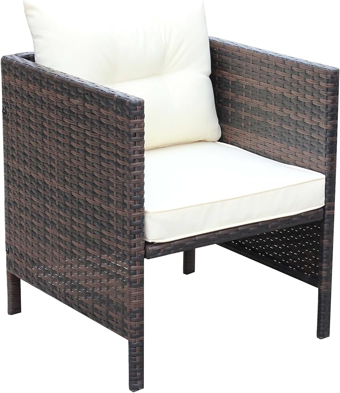 Patio Dining Chairs with Cushions, Outdoor Wicker Chairs for Fire Pit Garden Poolside, Rattan Chair with Beige Seat