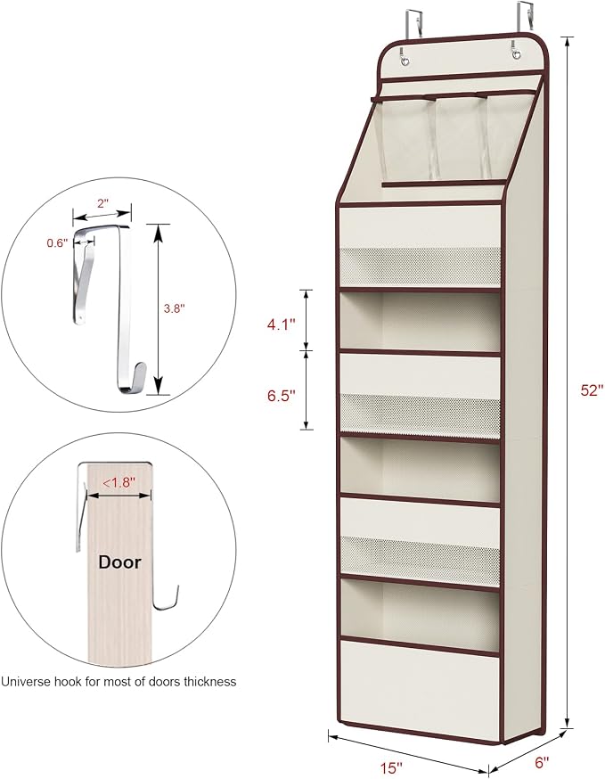 Univivi Fabric Over Door Hanging Organizer for Baby Nursery, Beige, 5-Shelf