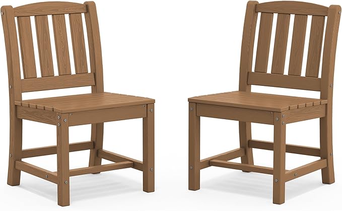 SERWALL Outdoor Dining Chairs Set of 2, All-Weather HDPE Patio Armless Chairs, Brown