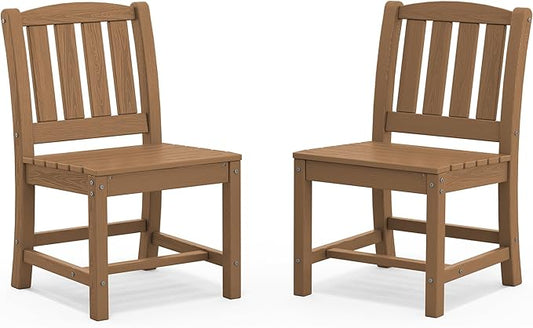 SERWALL Outdoor Dining Chairs Set of 2, All-Weather HDPE Patio Armless Chairs, Brown