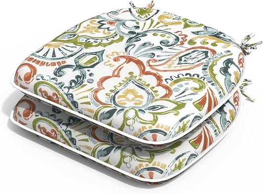 Outdoor Chair Cushions 16"x17" Set of 2, Water Resistant Patio Chair Pads with Ties, Seat Cushions for Home Garden Furniture Decoration, Paisley Botanical