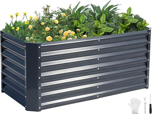 4x2x1.86ft Raised Garden Bed - Galvanized Deep Root Planter Boxes Outdoor with Wing Nuts and Safety Edges for Gardening Vegetables, Flowers, Herbs, Succulents - Gray