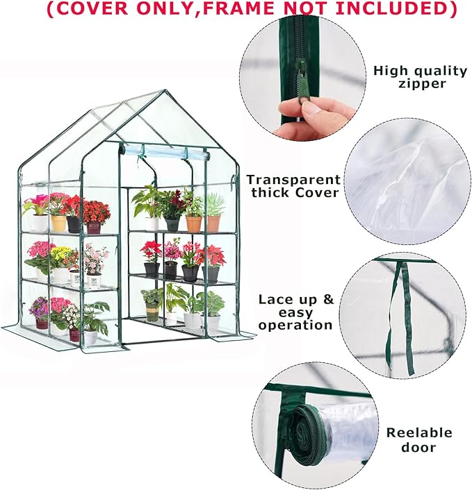 Purlyu Walk-in Greenhouse Replacement Cover with Roll-Up Zipper Door -56x56x76 inch PVC Greenhouse Cover for Outdoor Plant Gardening Plants Cold Frost Protection (Frame Not Include) (PLGH002PVCC)