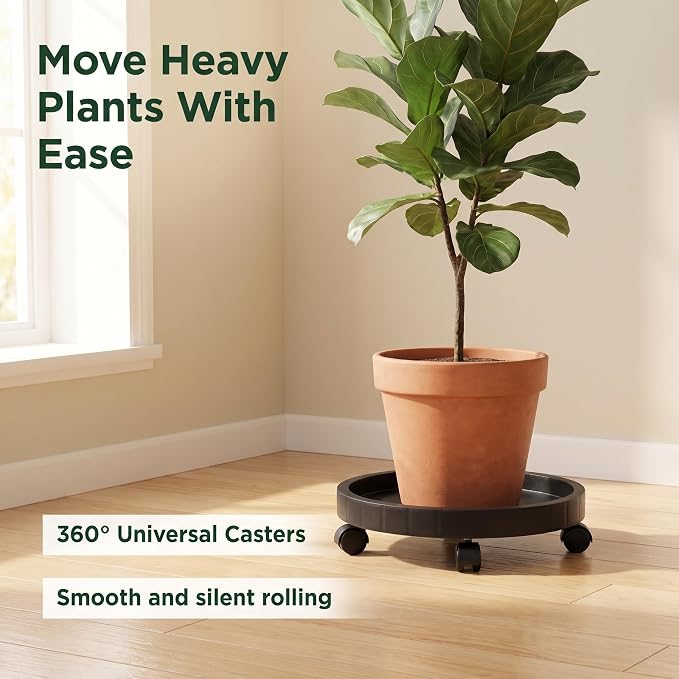 WanderingDonkey, Brown 11 Inch Heavy Duty Plant Caddy with Wheels,Rolling Plant Stand Pot Trolley,Wheeled Planter Saucer Tray,Potted Flower Mover Dolly with Casters Round Coaster for Indoor Outdoor