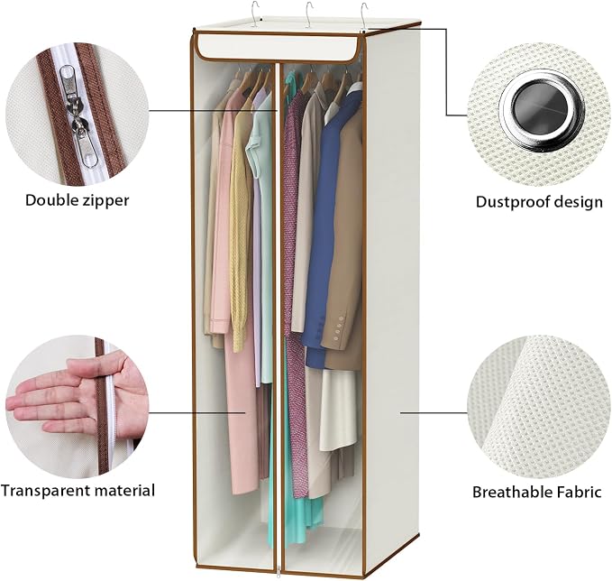 Univivi Garment Bags for Hanging Clothes, Cloth Bag 54 In, 2 PCS, Beige