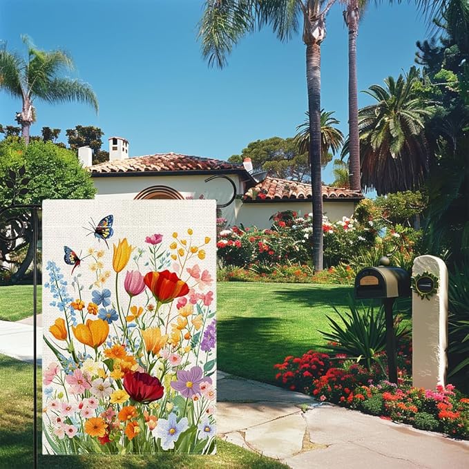 Spring Summer Floral Garden Flag 12x18 Inch Double Sided, Colorful Welcome Yard Decor, Farmhouse Outdoor Flag for Lawn Patio Porch