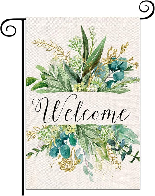 Spring Decor Garden Flag 12.5x18 Inches, Floral Leaves Welcome Flag Vertical Double Sided, Outdoor Spring Decoration Farmhouse Small Flag for Yard Lawn Home Decor (12.5"x18")