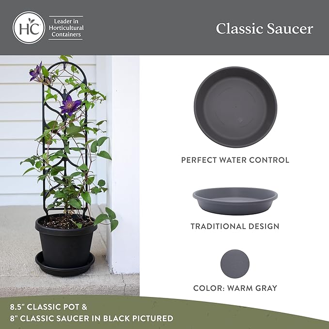 The HC Companies Flower Pot Saucers - Plastic Plant Saucer for Outdoors & Indoors - Traditional Design Plant Pot Trays for Water Drainage - Durable & Stylish Round Plant Tray (10-inch Warm Gray)