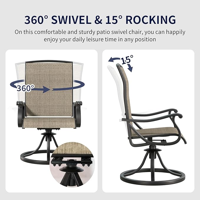 SHGJ&SOFT Patio Swivel Chairs, Waterproof Outdoor Dining Chairs with All-Weather Textilene Mesh for Deck, Garden, and Backyard (Brown5, 8PC)