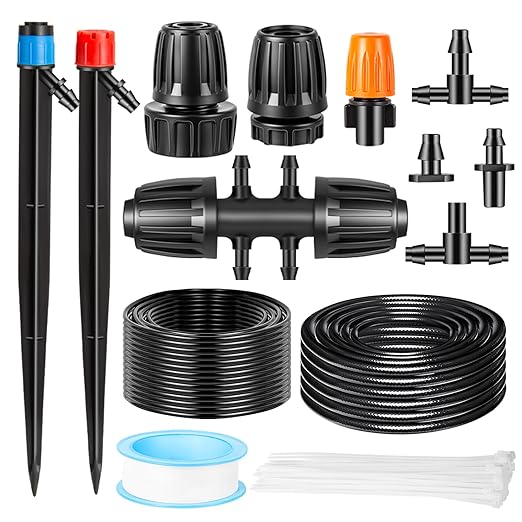 260FT Drip Irrigation System Kit, Automatic Drip Irrigation Kit with 1/2 inch Hose 1/4 inch Distribution Tubing and Accessories for Greenhouse, Yard, Lawn