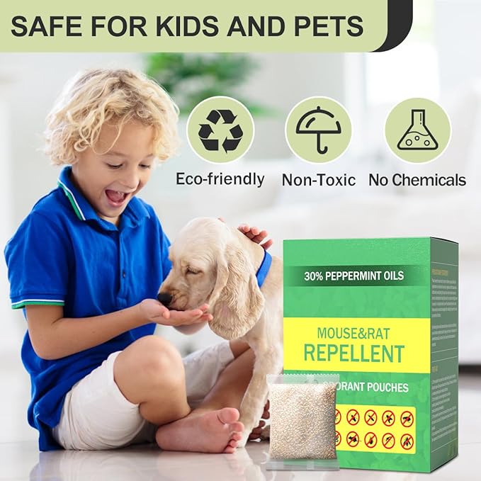Mouse Repellent Pouches,Rodent Repellent Indoor Outdoor, Natural Peppermint Oil Rodent Deterrent Control for Car Engines Garden Garage RV Storage Kitchen Basement, Safe for Pets & Family(10 Packs)