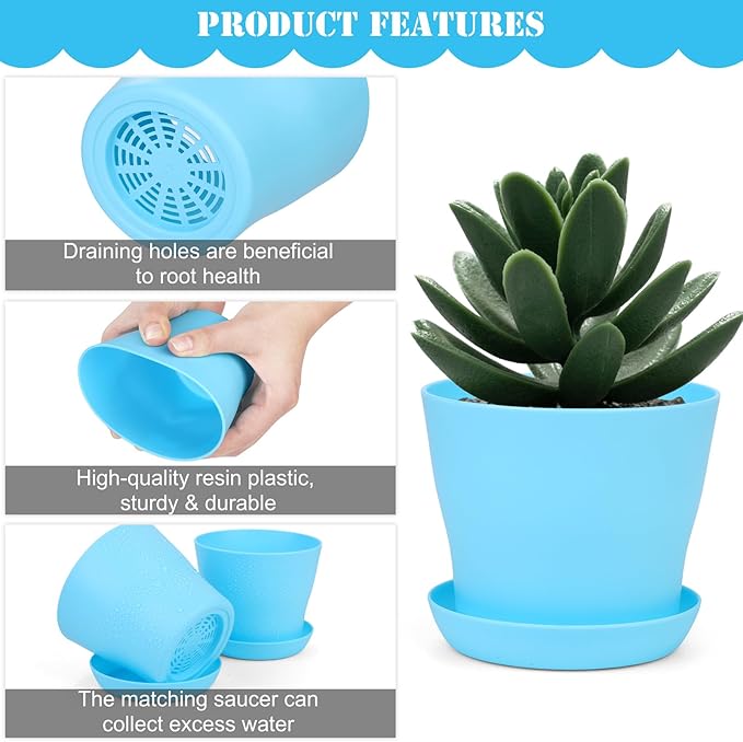 Hahood 48 Pack Plastic Planters 4 Inch Flower Plant Pots Indoor Set Thickened Seedling Nursery Pots Seed Starting Pots with Drainage Holes Saucers, Mini Garden Tools for Home Office Garden, Multicolor